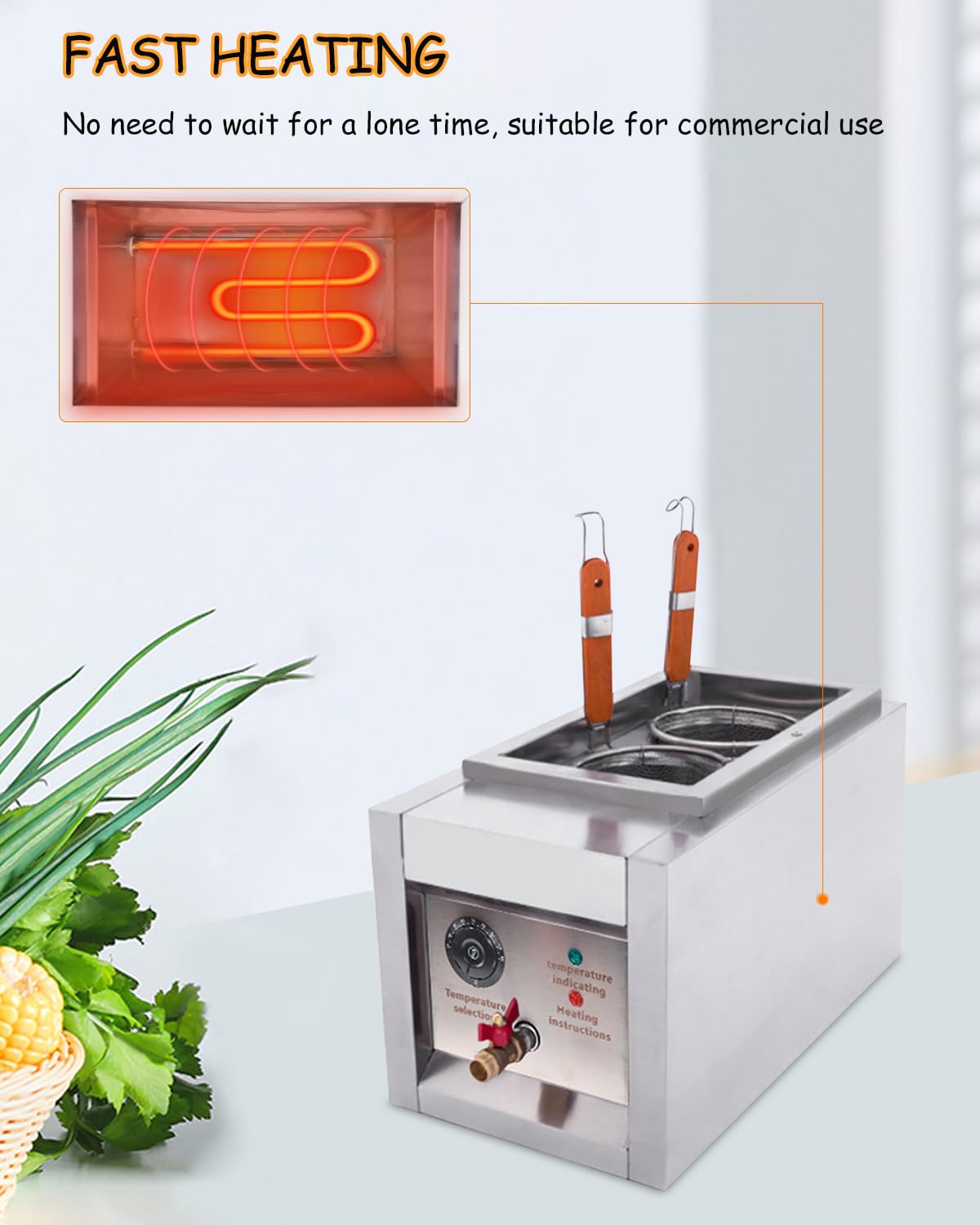 DYRABREST Commercial Electric Pasta Cooker - 2 Hole Noodle Cooking Machine with Stainless Steel Lid & Food-Grade Filters - 110V Pasta Maker for Noodles, Pasta, Dumplings & Soup - Perfect for Restaurants, Catering & Home Kitchens