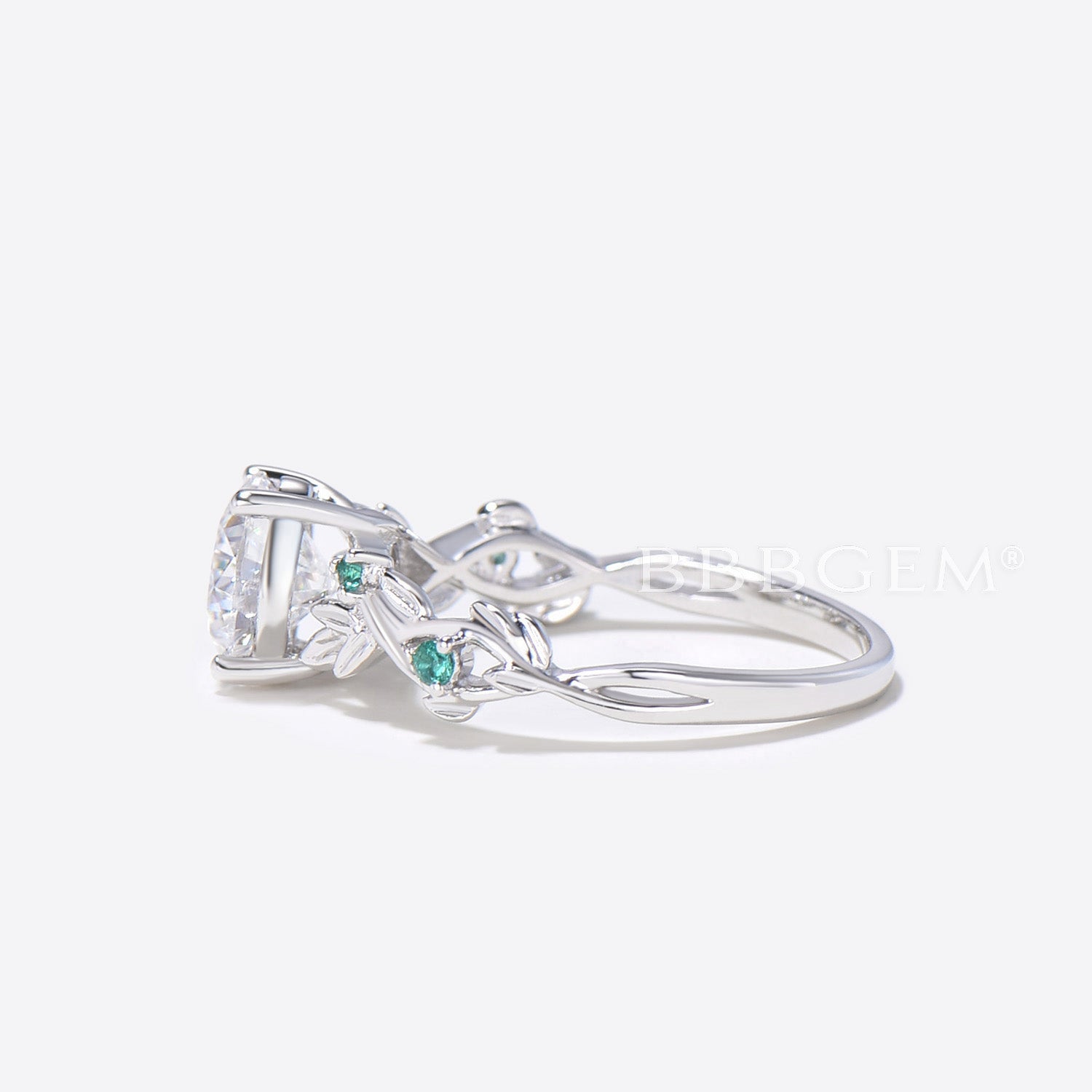 Cushion Cut Moissanite Engagement Ring 14K White Gold Leaf Design Emerald Ring for Women - Perfect for Wedding, Proposal & Anniversary Gifts