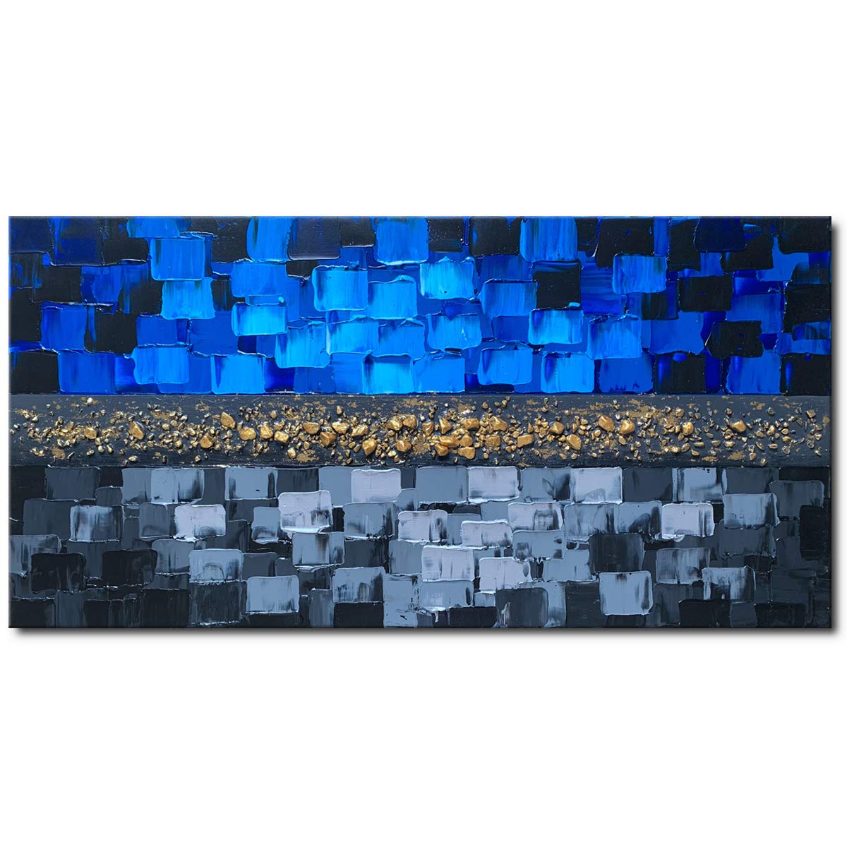 Handmade Blue Abstract Textured Oil Painting on Canvas - Modern Wall Art for Living Room, Bedroom & Office Decor