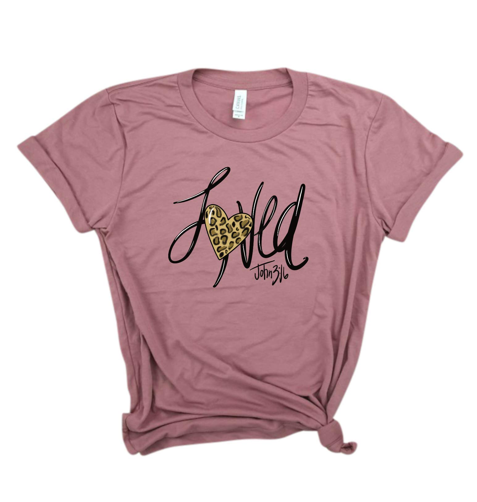 Loved Leopard Heart John 3:16 Christian T-Shirt - Bible Verse Faith Apparel for Easter, Valentine's Day & Church Wear | Cute Leopard Print Tee for Women