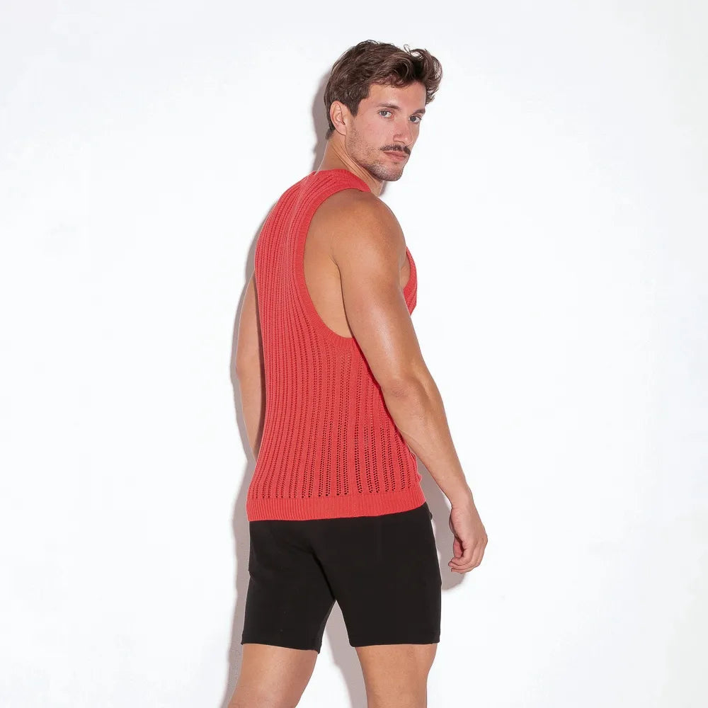 Code 22 Knit Muscle Tank Top 7002 - Coral Red | Workout, Gym, Yoga & Casual Wear for Women