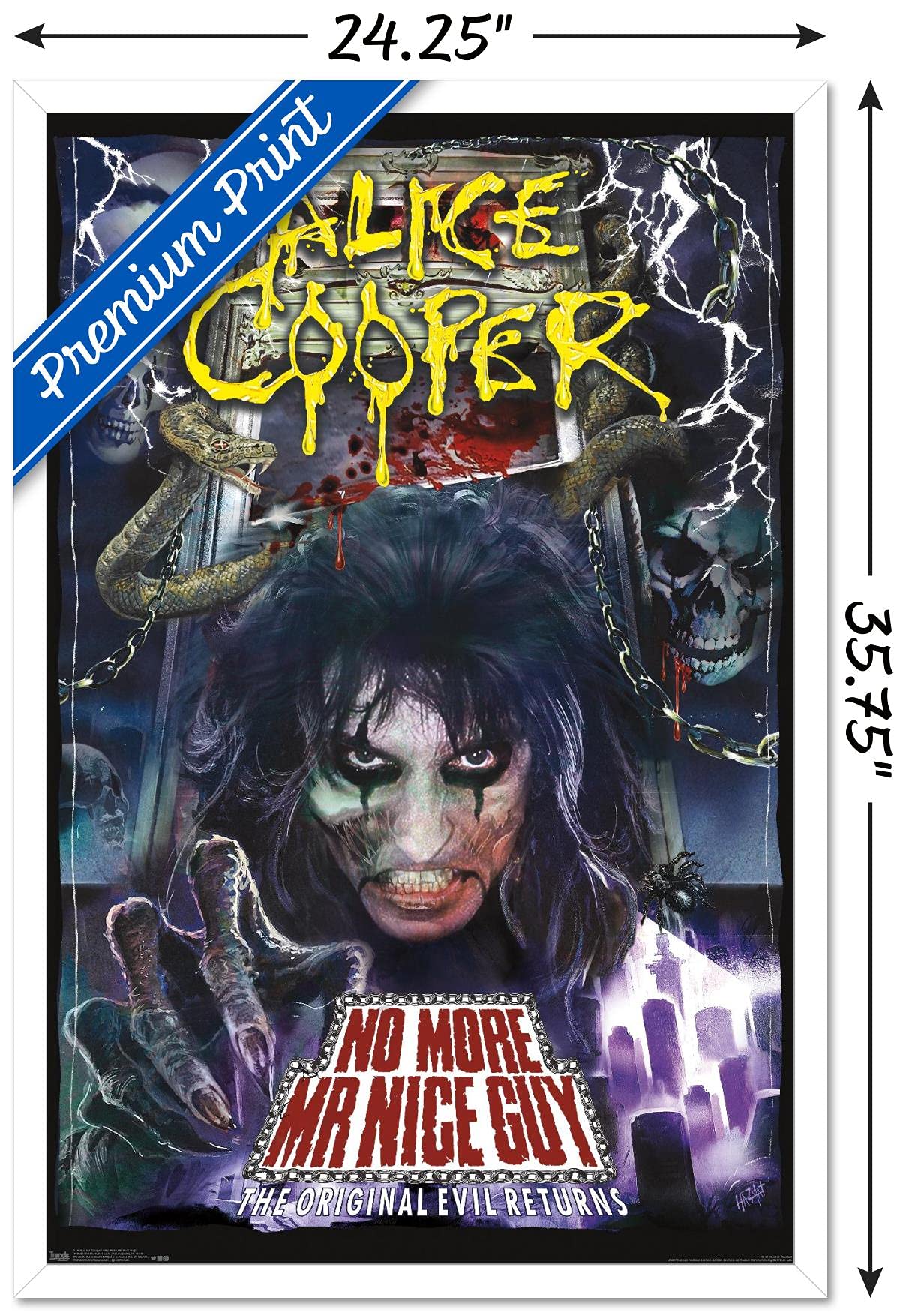 Alice Cooper - No More Mr. Nice Guy Framed Wall Poster 22.375 x 34 Inches | Official Licensed Music Decor | Perfect for Bedroom, Living Room & Man Cave Decor