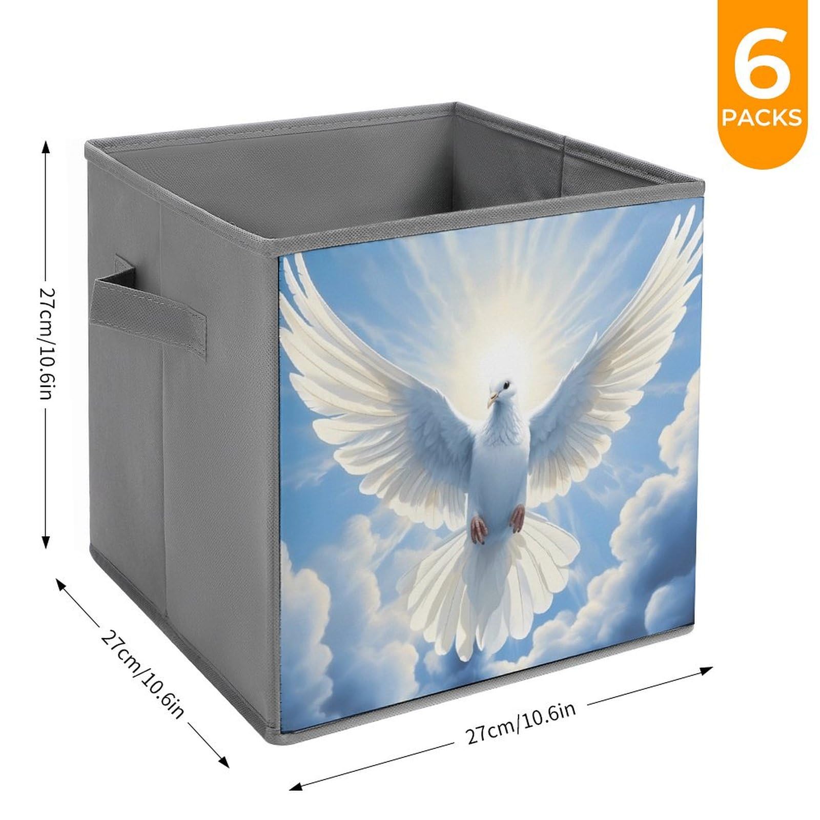White Dove Foldable Storage Cubes Organizers - 6 Pack Square Storage Baskets with Handles for Closet, Nursery, Office & Home Organization | Space Saving Storage Solutions