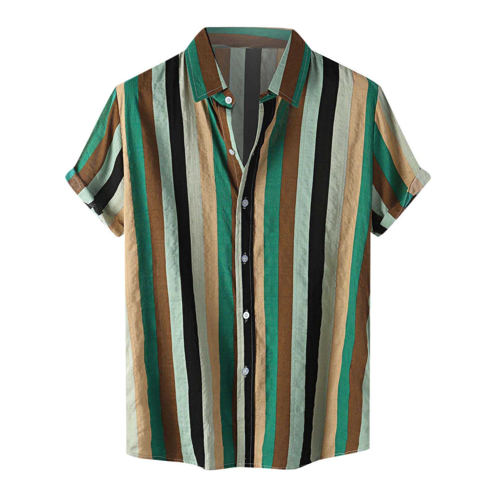 Hawaiian Shirts for Men - Summer Casual Short Sleeve Button Down Shirts with Stripe Print | Comfortable Beach Wear for Vacation, Party & Tropical Outfits