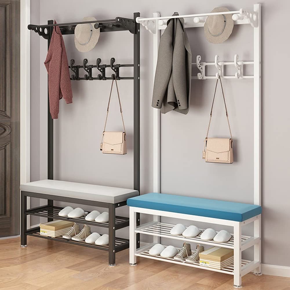 3-in-1 Entryway Coat Rack with Shoe Bench & Seat Cushion - Hall Tree Storage Organizer for Mudroom, Hallway & Foyer - Hooks & Hanging Rod - Easy Assembly (Gray, 100x33x172cm) - Perfect for Small Spaces & Home Organization