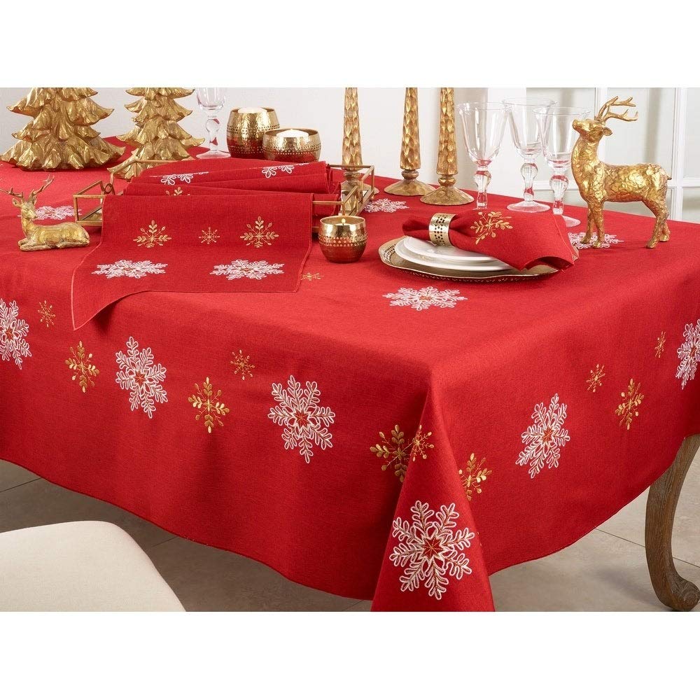 Fennco Styles Embroidered Snowflake Holiday Tablecloth 70