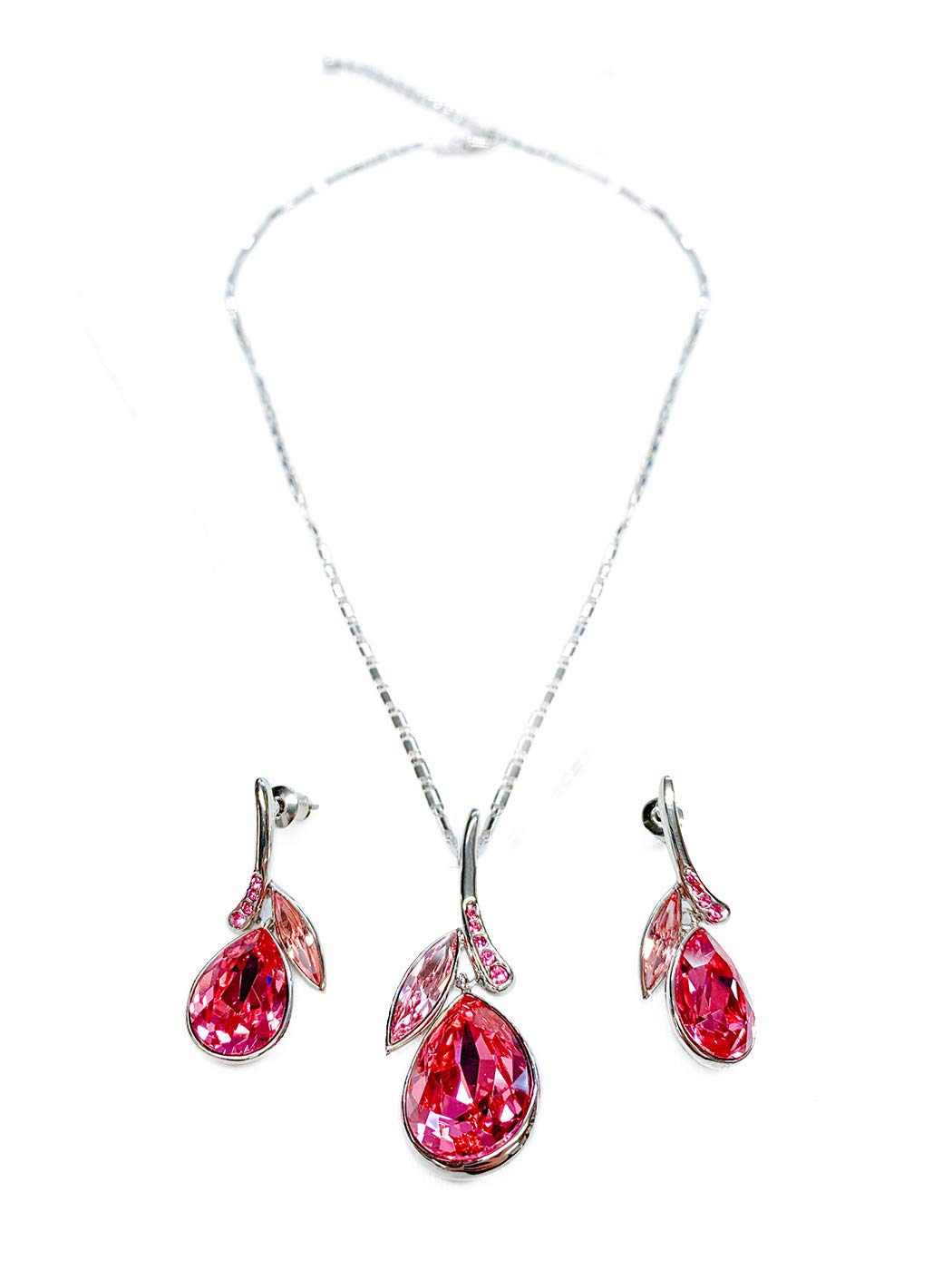 Alilang Silver Teardrop Necklace & Earrings Set with Crystals for Party & Wedding