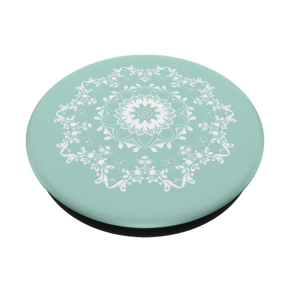 Pastel Mint Green Arabesque Mandala White Artistic PopGrip - Swappable Phone & Tablet Grip for Stylish Protection and Secure Handling