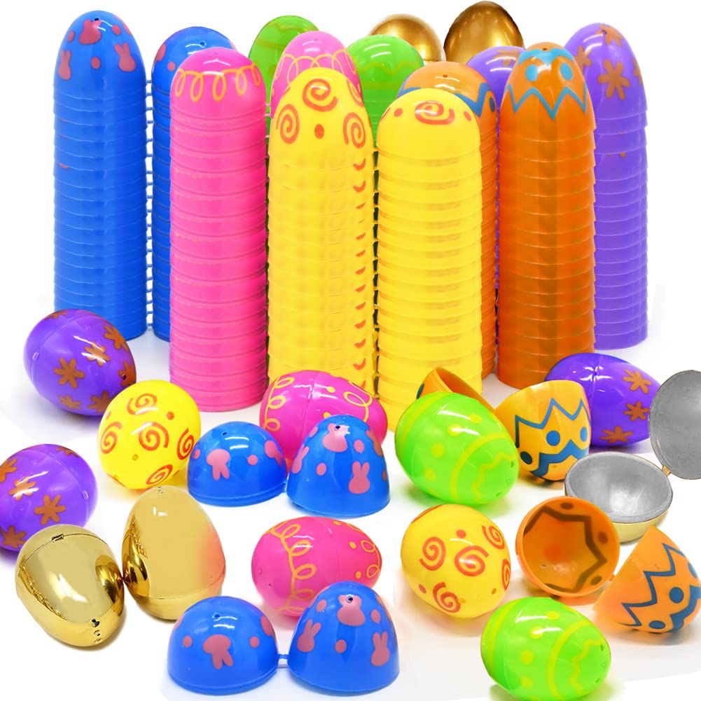 72PCS Printed Easter Eggs Plastic Golden Eggs - 2.4
