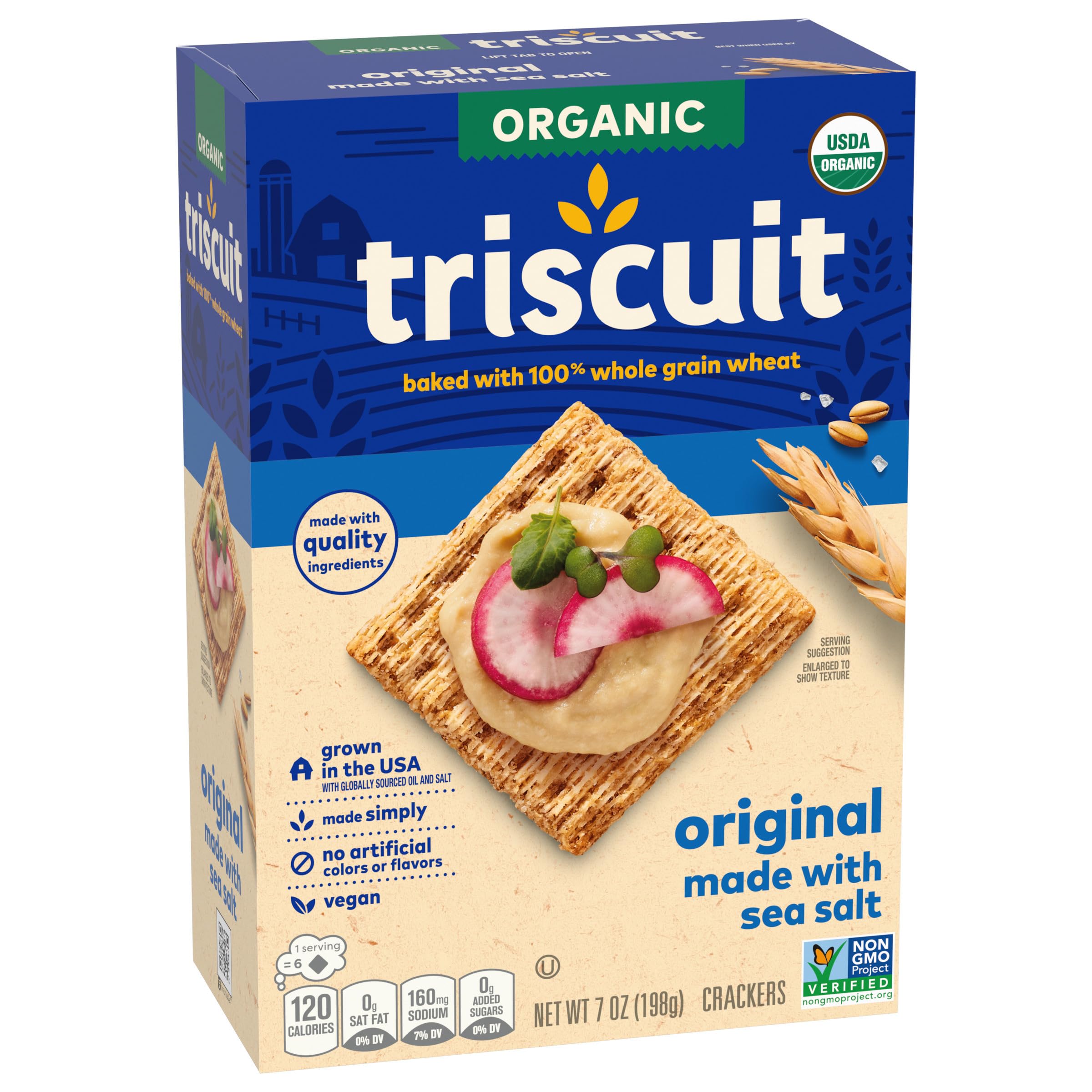 Organic Whole Grain Wheat Crackers | Triscuit Original | Vegan & Gluten-Free Snacks | Healthy Lunch Box & On-The-Go Snacking | 7 oz Pack