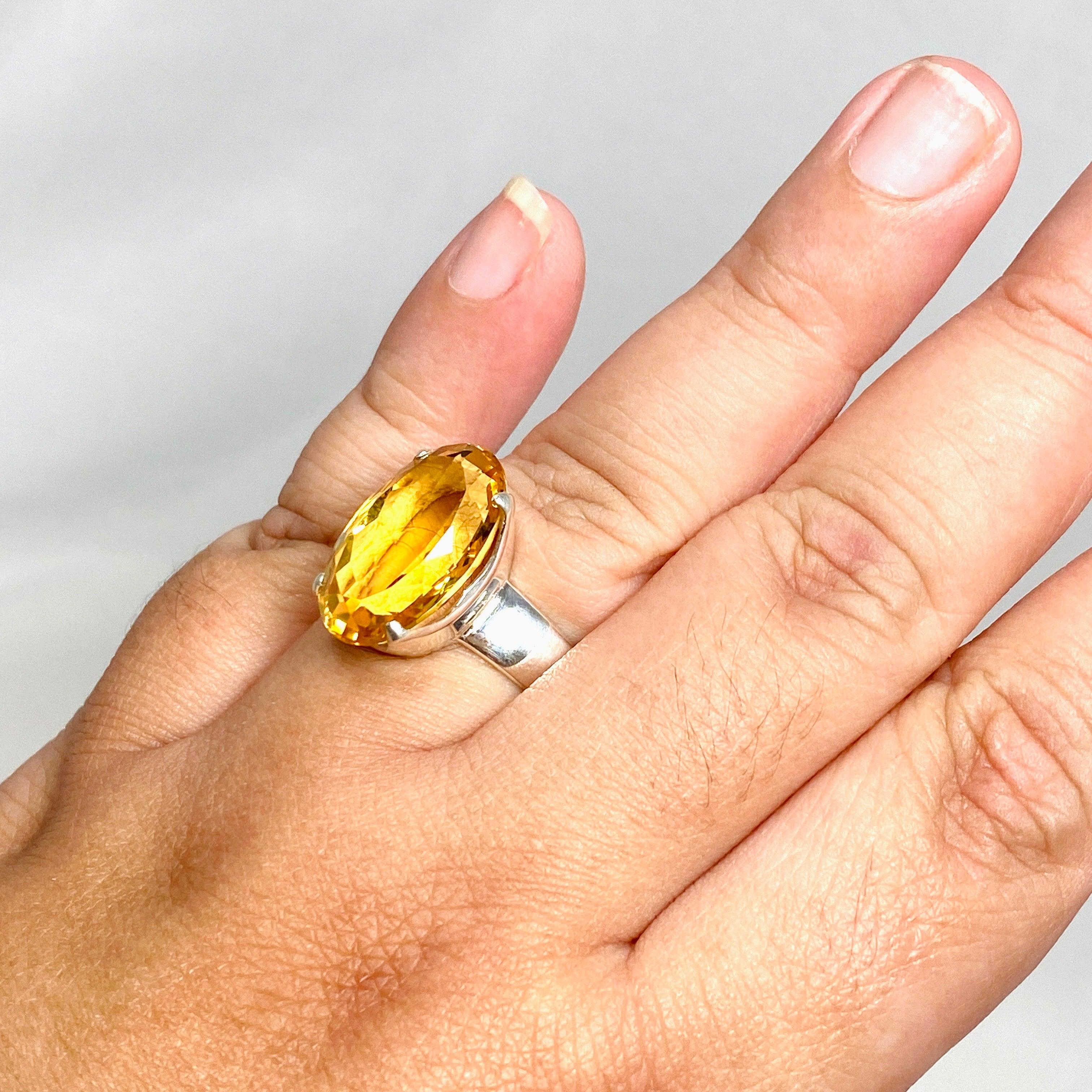Natural Citrine Faceted Oval Ring for Women - Size 11 Sterling Silver Jewelry - Perfect for Birthday, Anniversary & Everyday Elegance