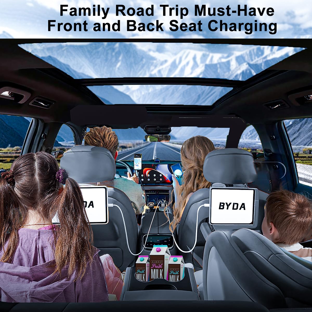 69W Fast Car Charger 4-in-1 with Starry Light - USB-C & Dual Cord - for iPhone 15/16 & Android - Perfect for Road Trips