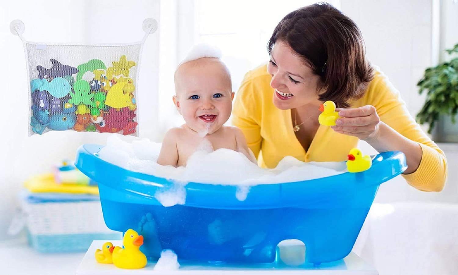 Alayna (TM) Baby Bath Toy Organizer - Quick Dry Mesh Net Bag with 2 Strong Suction Cup Hooks for Bathtub Storage | Toddler Shower Caddy & Bathroom Toy Holder | Perfect for Kids' Bath Time Organization & Toy Drying
