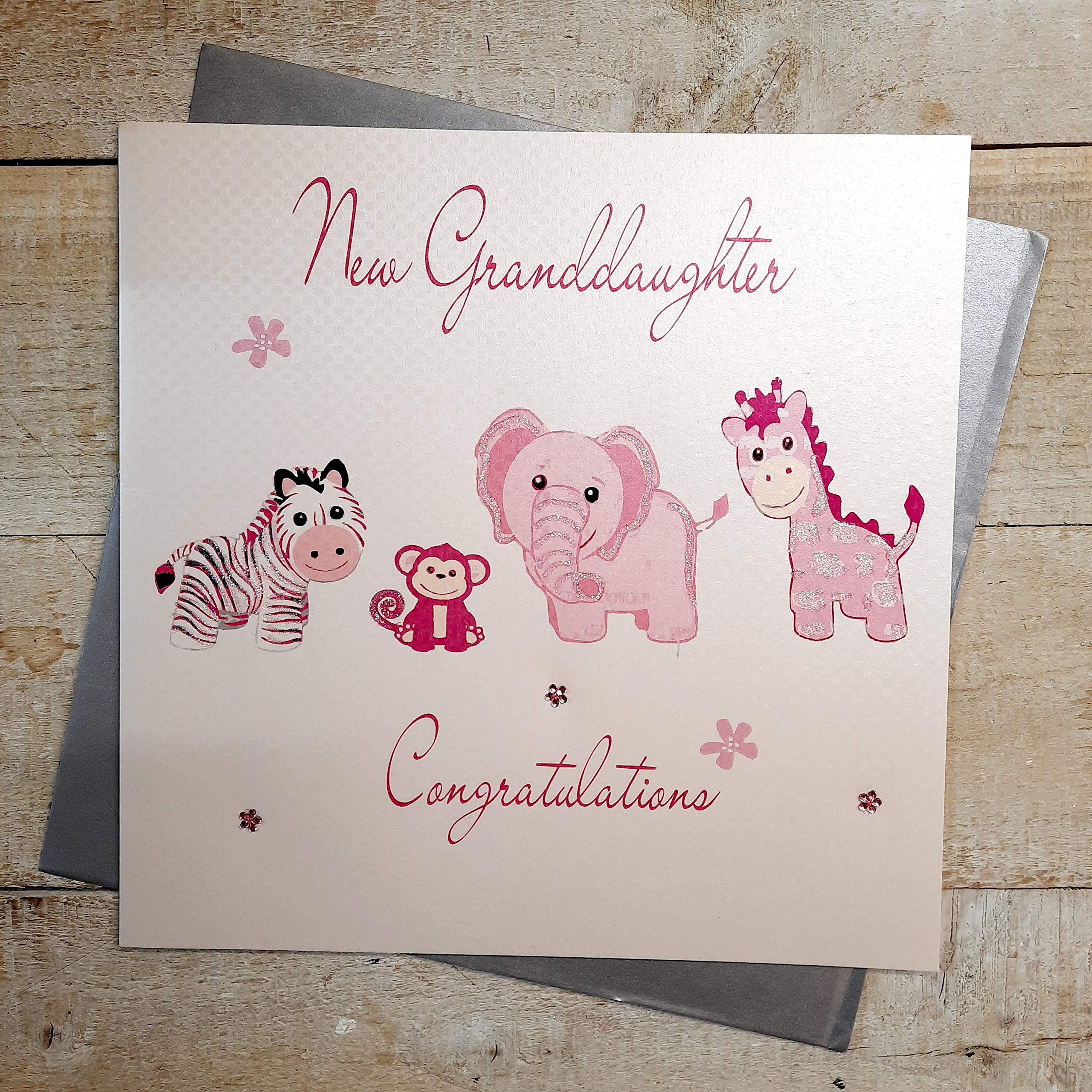 Handmade Large Pink New Baby Congratulations Card for Granddaughter - Perfect for Baby Showers, Birth Announcements & Special Celebrations
