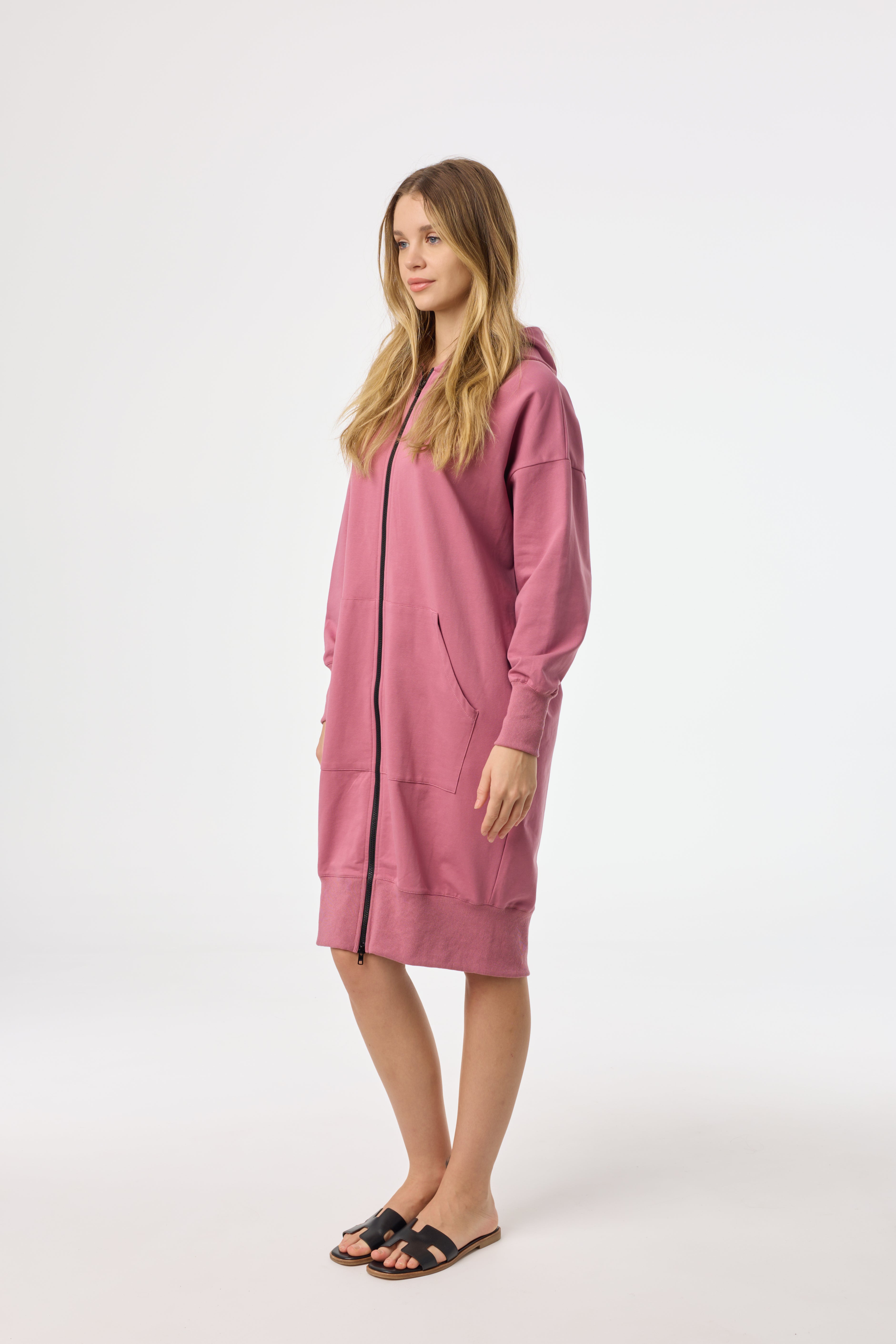 Stylish Raspberry Zipper Sweatshirt Dress for Women - Cozy Pullover Hoodie Dress with Front Zipper - Perfect for Casual Outings, Loungewear, and Fall Fashion