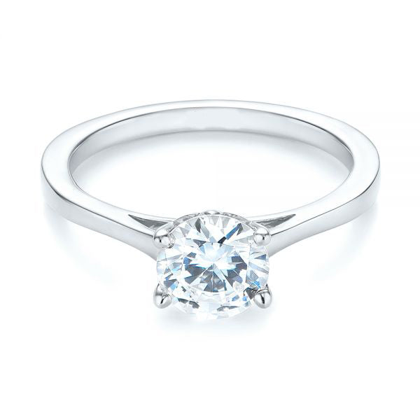 4 Prong Solitaire Diamond Engagement Ring Setting - EC032 | Elegant Floral Design for Wedding & Proposal