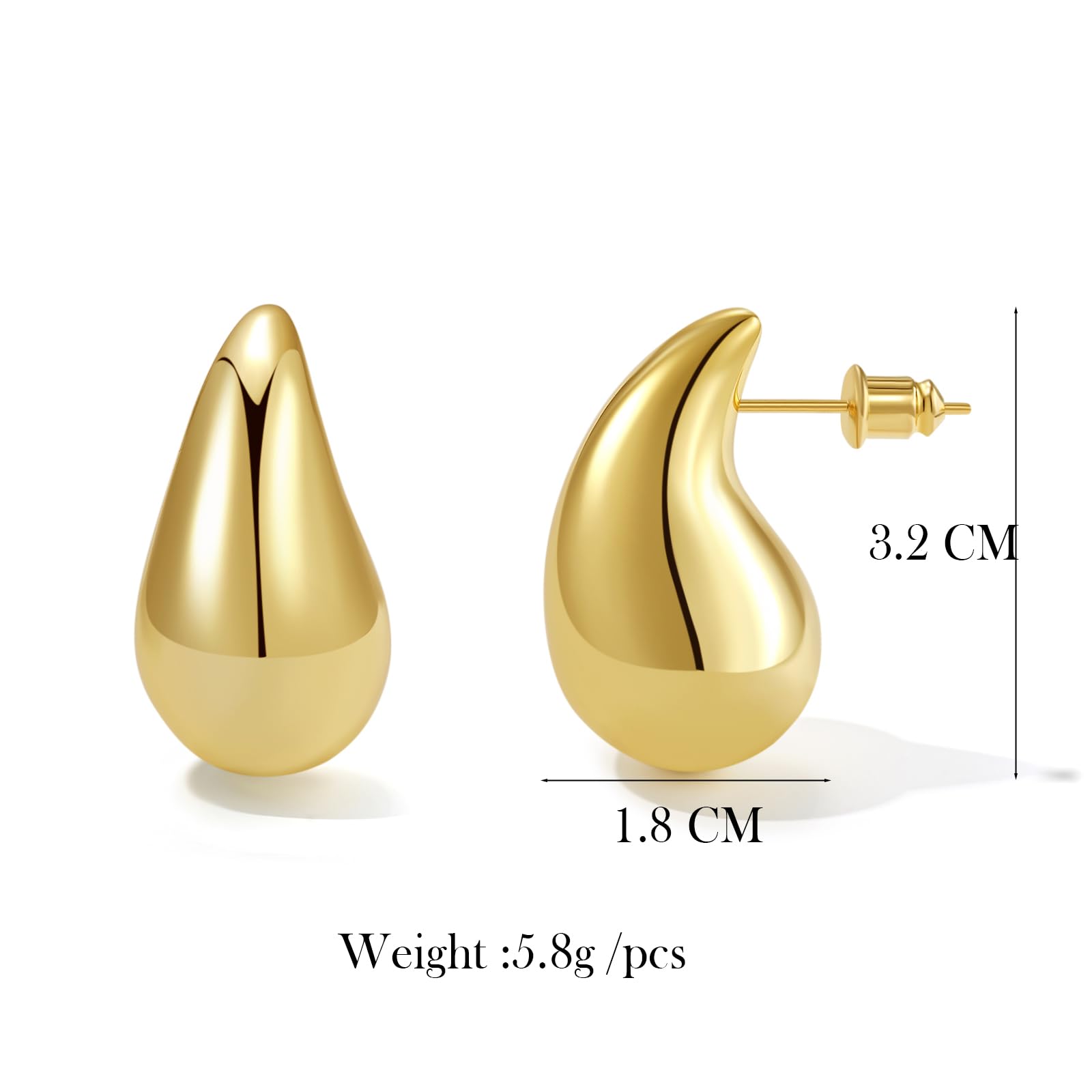 Fissen 32mm Lightweight Gold Teardrop Earrings for Women - Hypoallergenic 925 Sterling Silver Chunky Hoop Earrings | Elegant Everyday Jewelry, Perfect for Office, Date Night & Special Occasions
