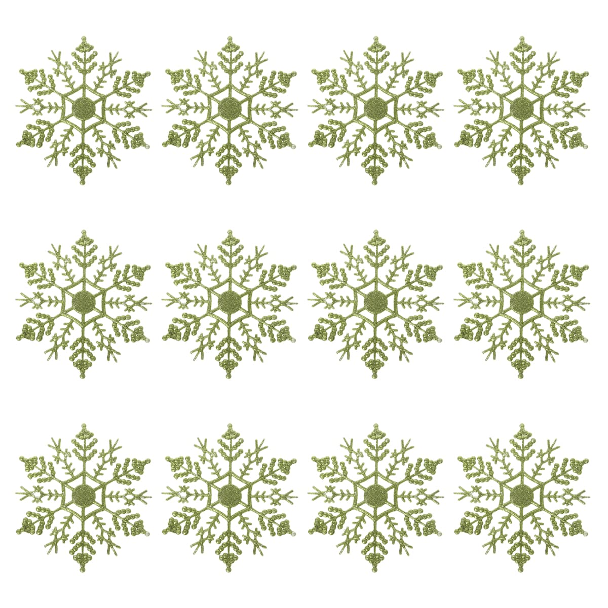 4 Inch Green Glitter Snowflake Ornaments - 36 PCS Plastic Christmas Tree Decorations, Xmas Hanging Ornaments for Holiday Party, Wedding & Home Decor - Perfect for Christmas Trees, Wreaths, Windows and Festive DIY Crafts