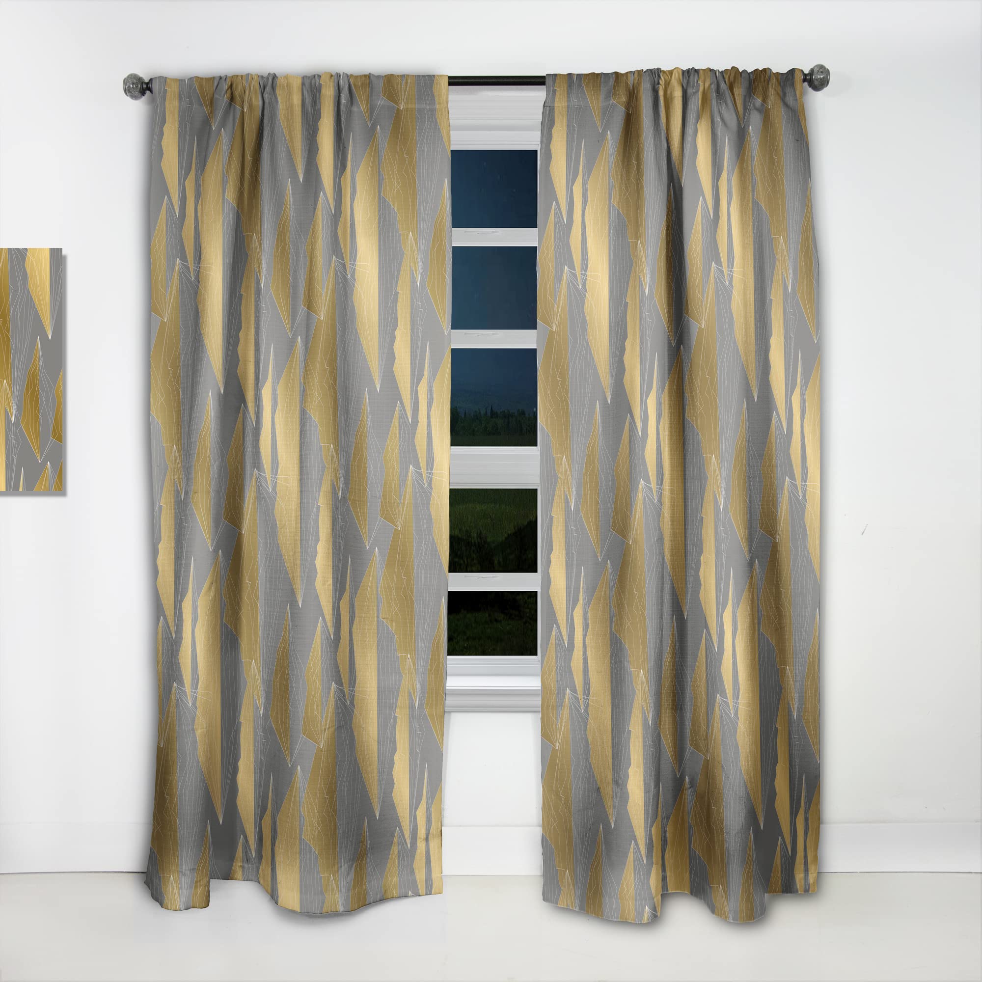 DesignQ Golden Polygon Pattern Thermal Insulated Curtains - Single Panel 52x90 Inches - Elegant Window Treatments for Bedroom & Living Room - Perfect for Blackout, Privacy & Energy Efficiency
