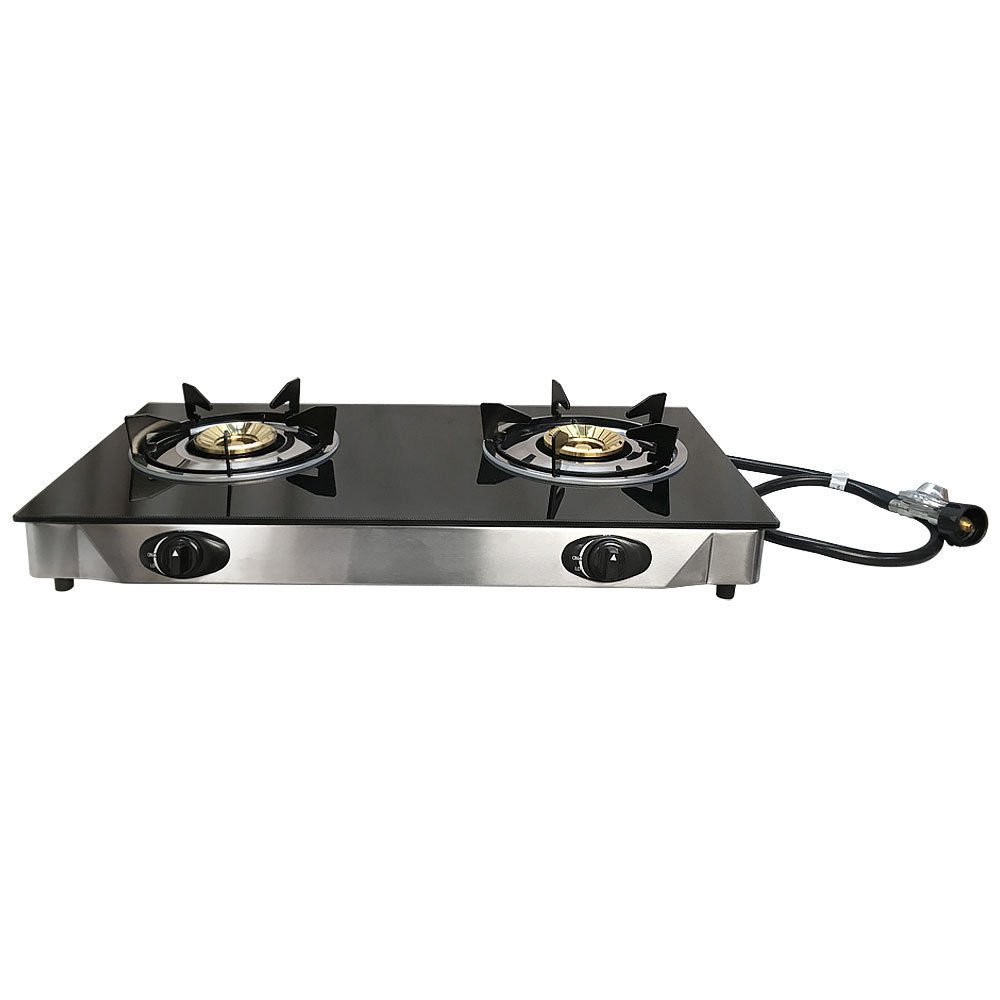 Premium 2-Burner Propane Gas Stove with Tempered Glass Cooktop & Auto Ignition - Perfect for Camping, Outdoor Cooking & Emergency Preparedness