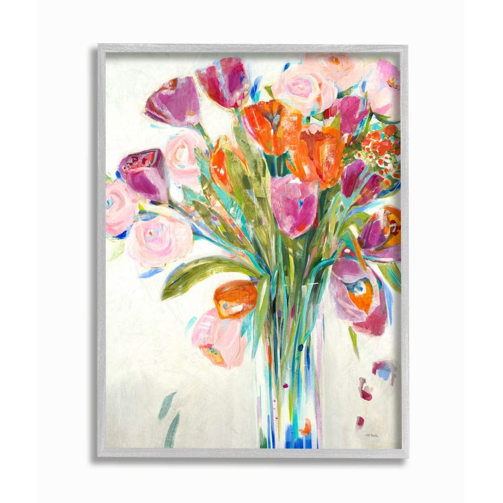 Stupell Industries Rose and Tulip Bouquet Canvas Wall Art - Spring Floral Expression - Perfect for Living Room, Bedroom, Office Decor