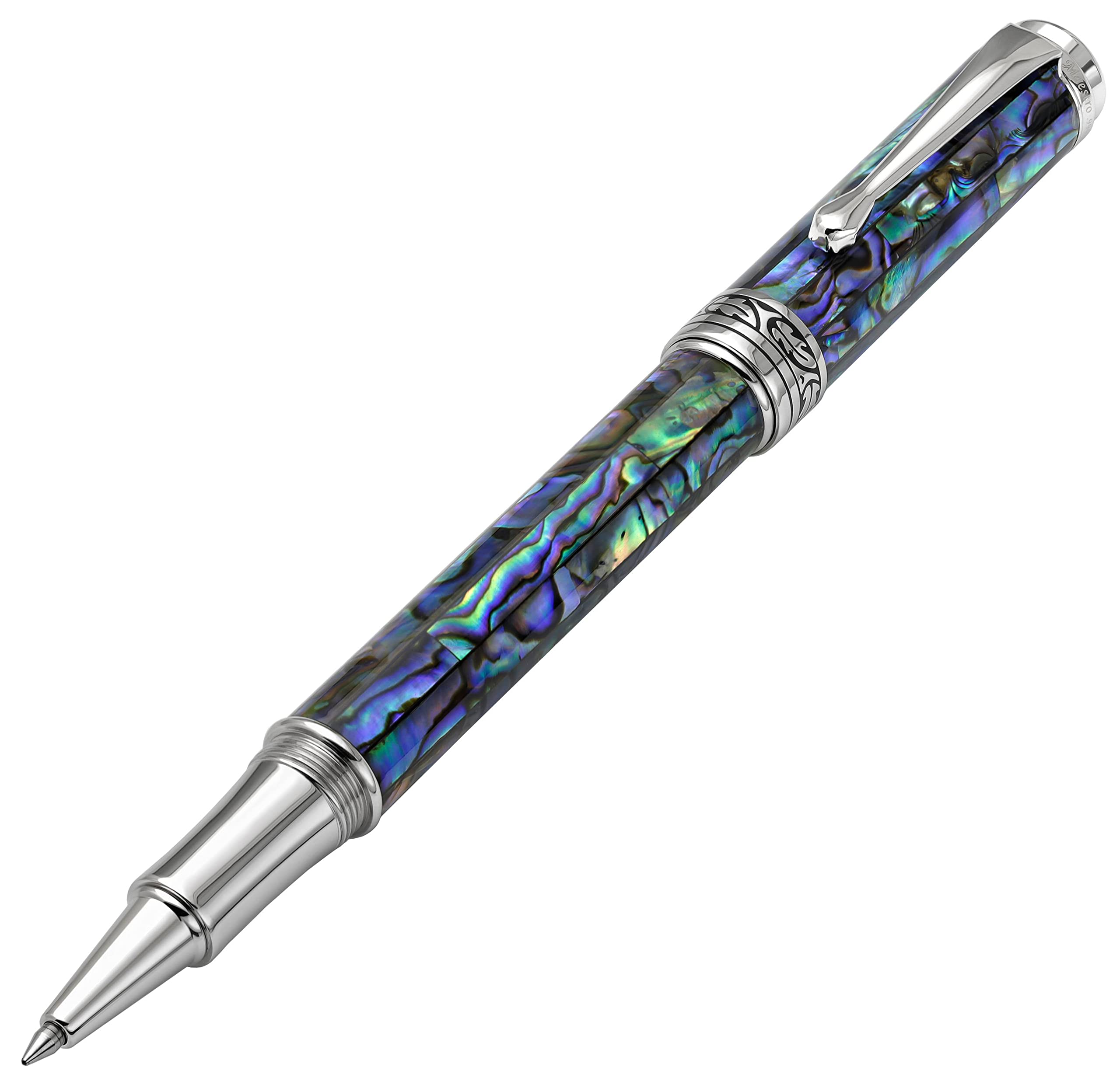 Xezo Maestro Fine Point Rollerball Pen - Handcrafted Limited Edition with Natural Abalone Shell Inlay & Platinum Plating (Serialized) - Perfect for Business Gifts, Executive Writing & Luxury Collectibles