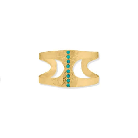 14K Gold Plated Hammered Turquoise Cuff Bracelet for Women - Boho Chic Jewelry for Casual Wear, Parties & Gift Giving