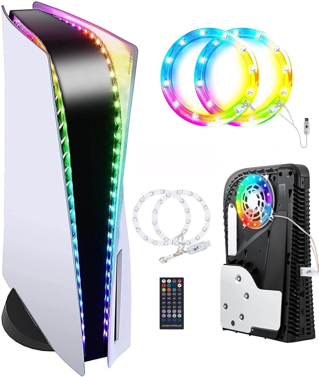 Sehawei RGB LED Strip Light for PS5/PS5 Pro/Slim - 7 Color Changing Flexible Decorative Lighting with IR Remote Control | Gaming Room Setup, Console Decoration, Ambient Lighting for Enhanced Gaming Experience