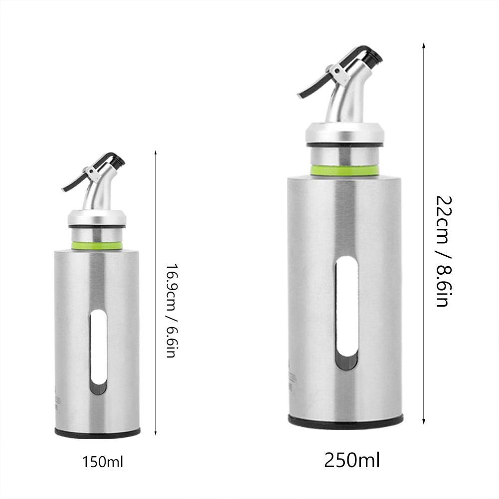 Premium Stainless Steel Oil and Vinegar Dispenser Set - 150ML Leak-Proof Glass Cruet Bottles with Plug & Funnel - Ideal for Kitchen, Dining, and Salad Dressing