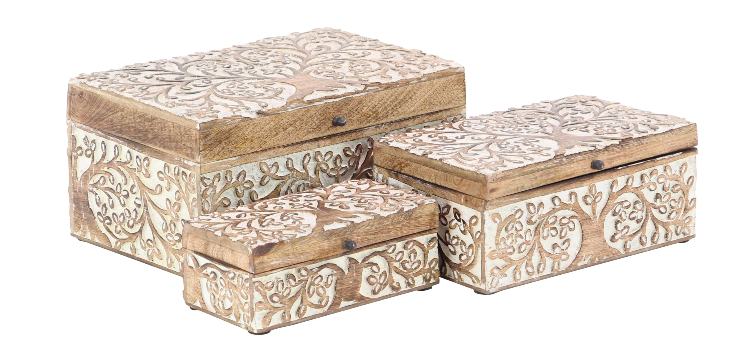 Mango Wood Floral Storage Box Set of 3 - 8