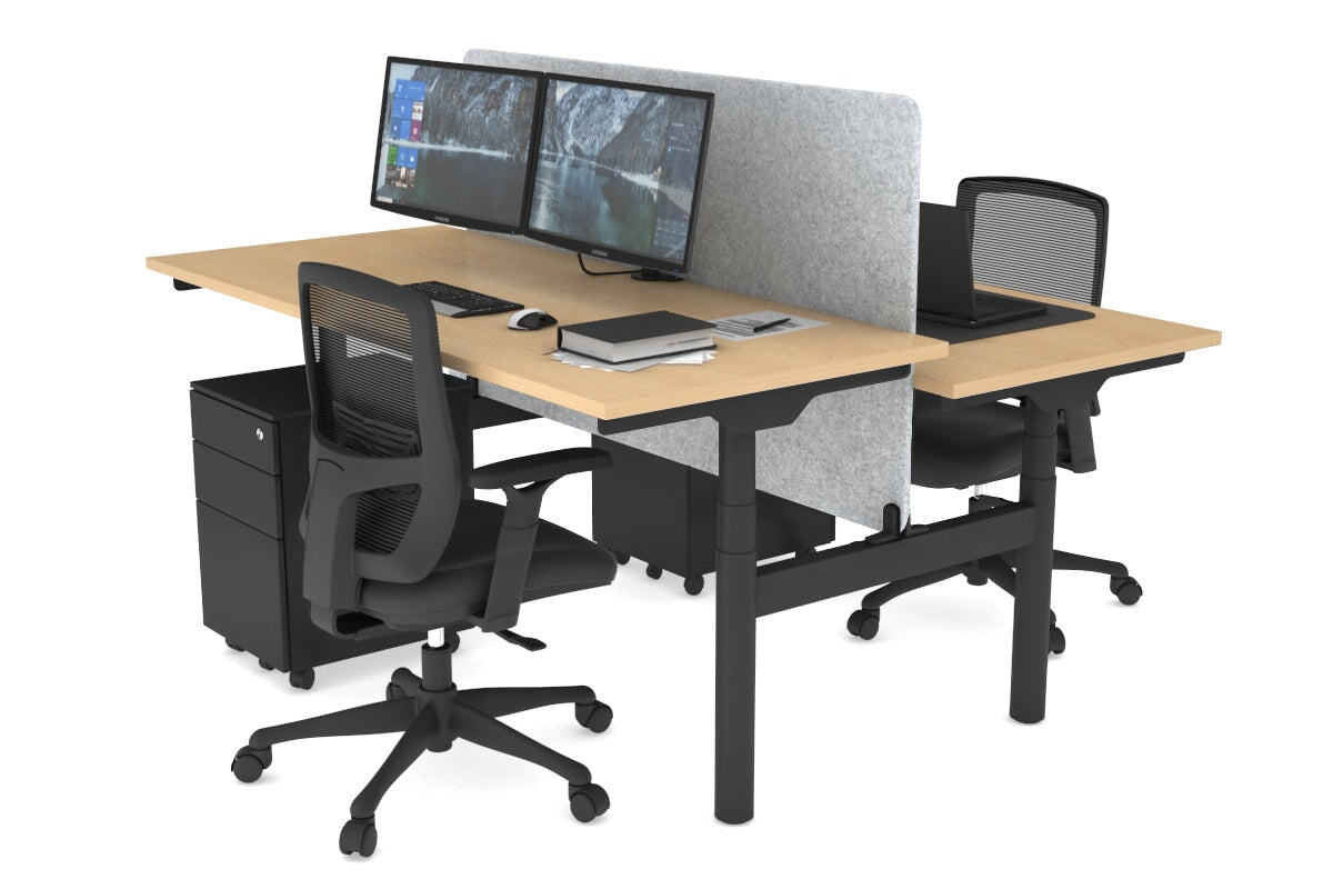 Flexi Premium Height Adjustable 2-Person H Bench Workstation - Black Frame [1800L x 700W] - Ergonomic Office & Home Workspace Solution for Shared Desks