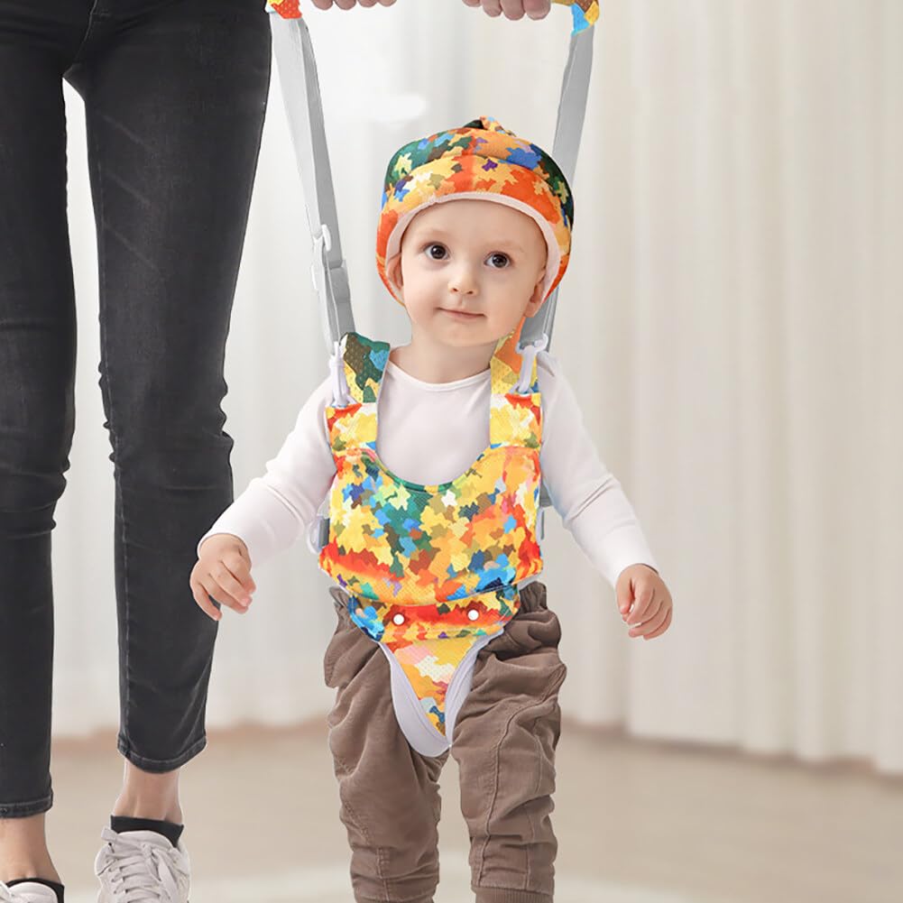 **Baby Walking Harness & Toddler Safety Helmet Set - Adjustable Infant Walker Assistant Belt with Colorful Prints - Perfect for Learning to Walk, Outdoor Adventures & Park Play**
