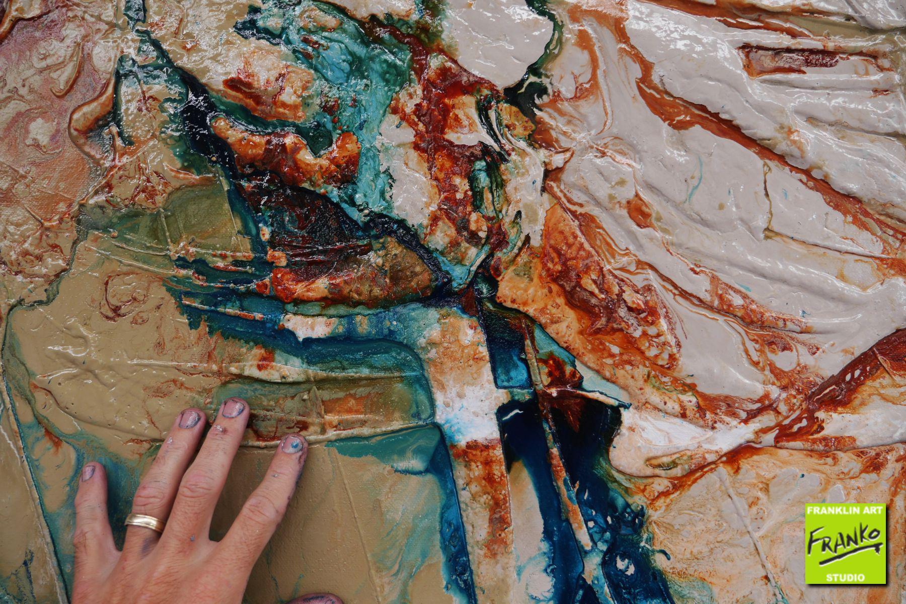 Oceanic Harmony 270cm x 120cm Green Blue Brown Textured Abstract Canvas Wall Art - Modern Home Decor for Living Room, Bedroom & Office