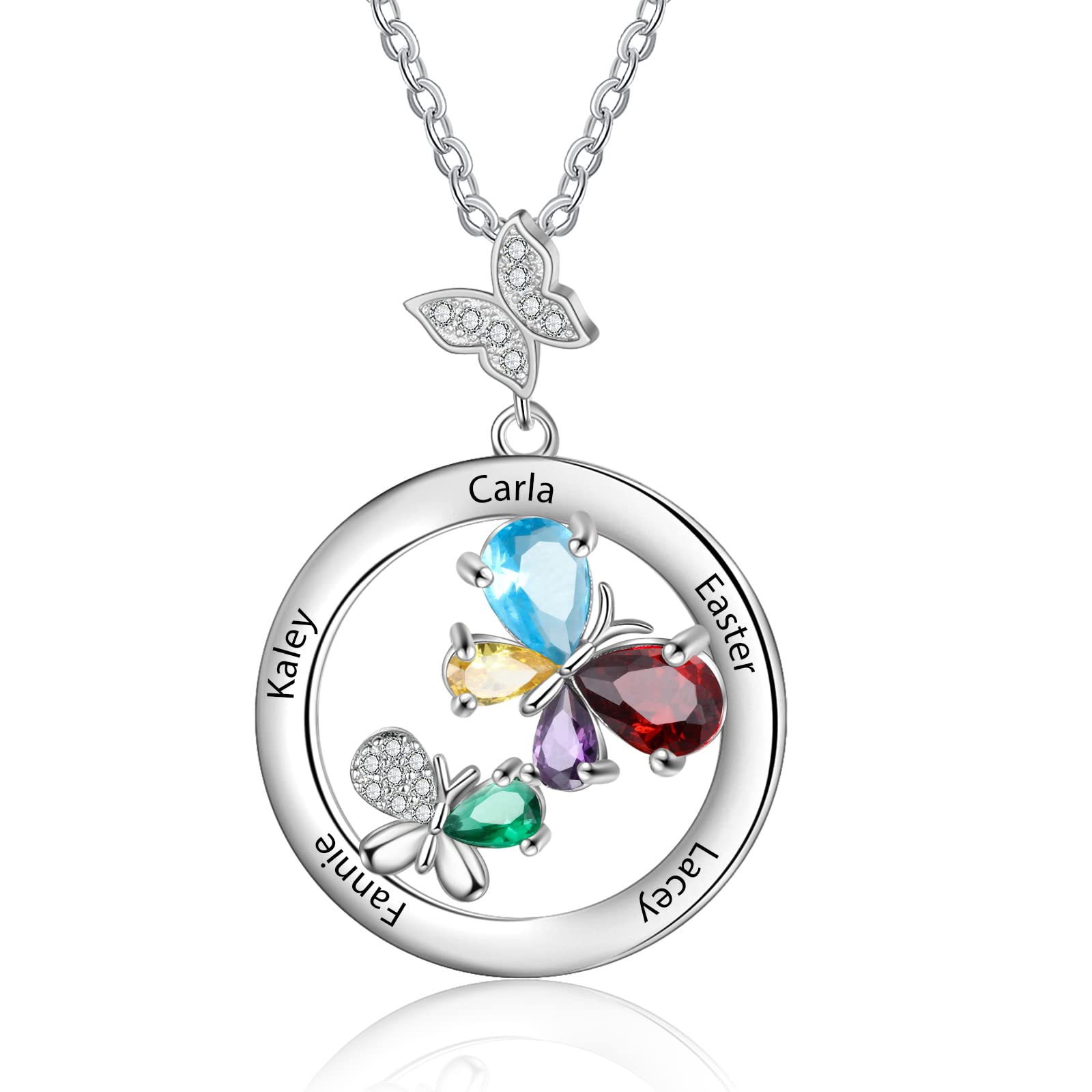 Personalized Birthstone Necklace for Women - Butterfly Pendant with Simulated Birthstones - Custom Mother's Jewelry Gift for Wife, Girlfriend or Mom - Perfect for Anniversaries, Birthdays & Mother's Day