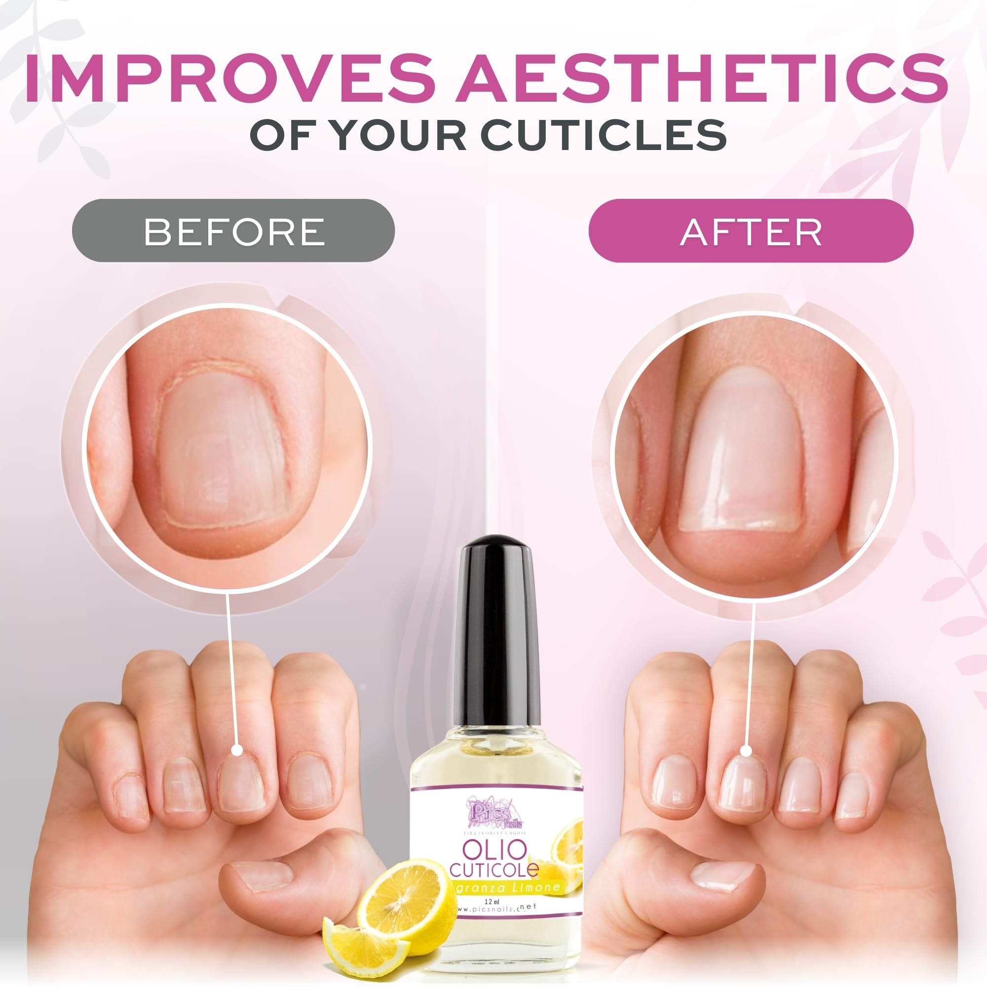 Pics Nails Professional Lemon Cuticle Oil with Brush Applicator - 12ML Nail & Cuticle Treatment with Sunflower Seed Oil - Cuticle Softener & Repair for Healthy Nails - Perfect for Home Manicures & Salon Nail Care