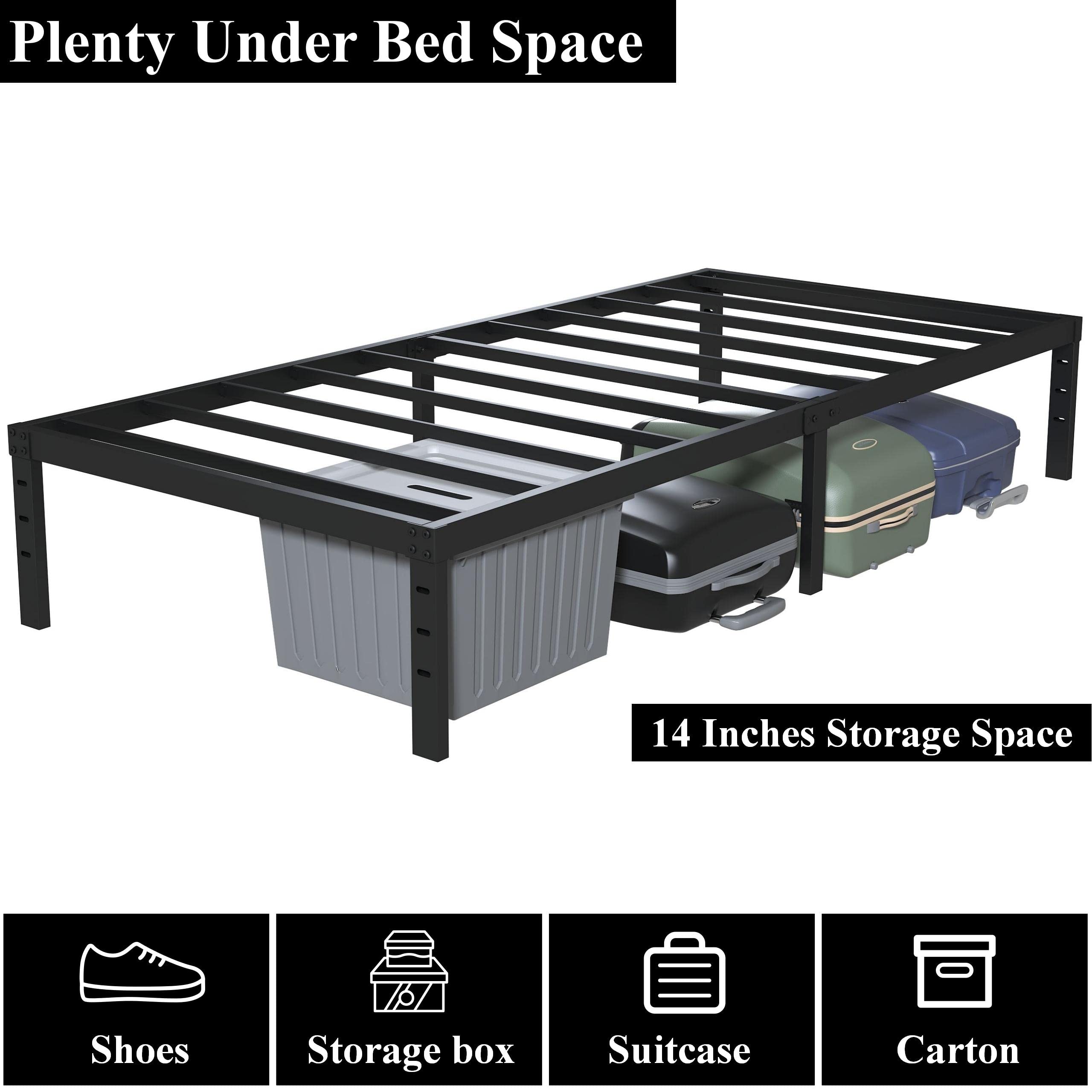 16 Inch Twin XL Bed Frame with Storage - Heavy Duty Metal Platform Bed Frame Supports 2,500 lbs - Easy Assembly Mattress Foundation in Black - Perfect for Small Spaces, Dorms & Guest Rooms