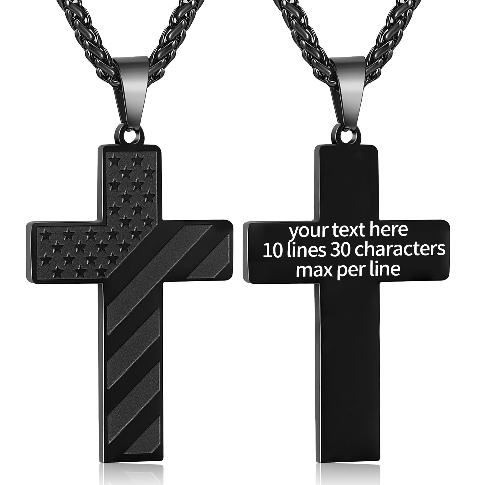 18+2 Inch Stainless Steel Cross Necklace with Bible Verse & American Flag Pendant - Religious Jewelry Gift for Men, Boys & Teens | Perfect for Easter, Graduation & Daily Wear
