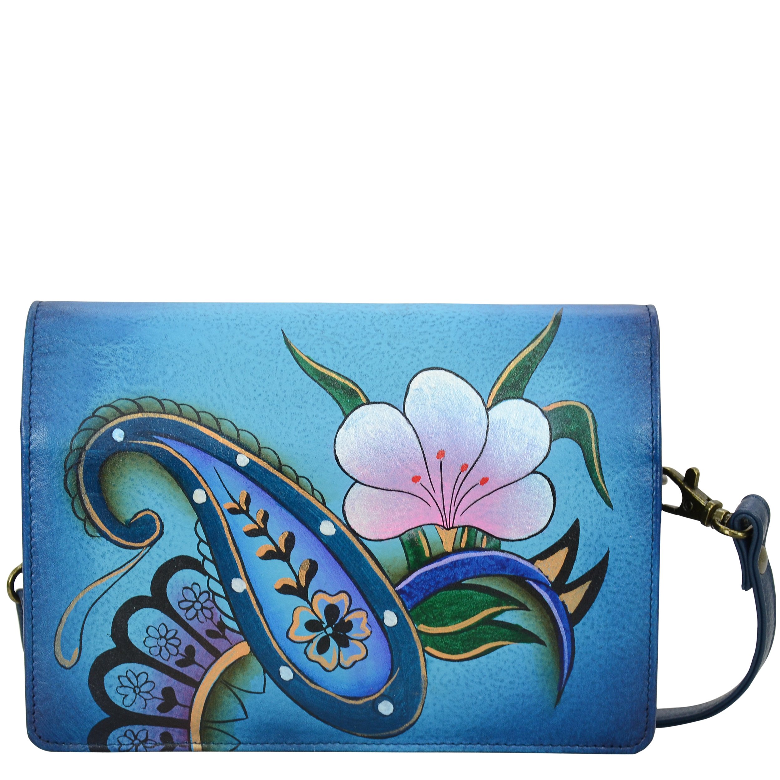 Anuschka Handpainted Leather Two-Fold Wallet for Women - Anna Collection | Stylish Crossbody Wallet with Adjustable String Strap for Travel, Shopping & Everyday Use