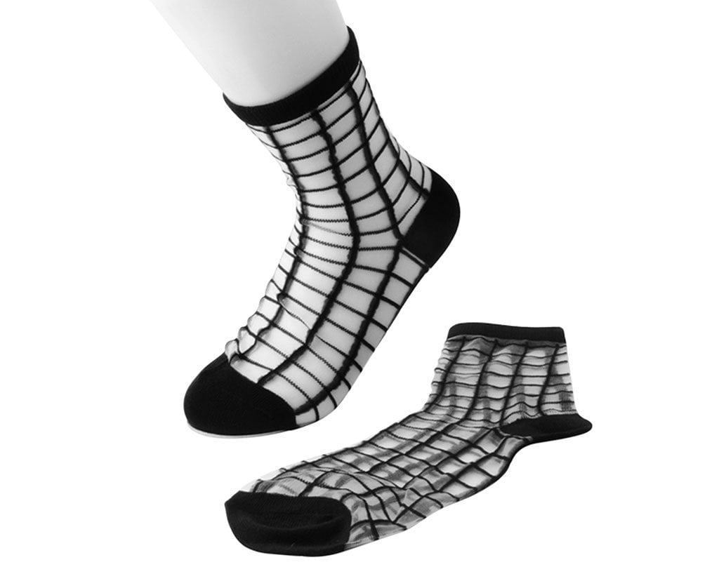 Black Grid Sheer Socks - Women's Fashion Fishnet Stockings for Casual, Party & Everyday Wear