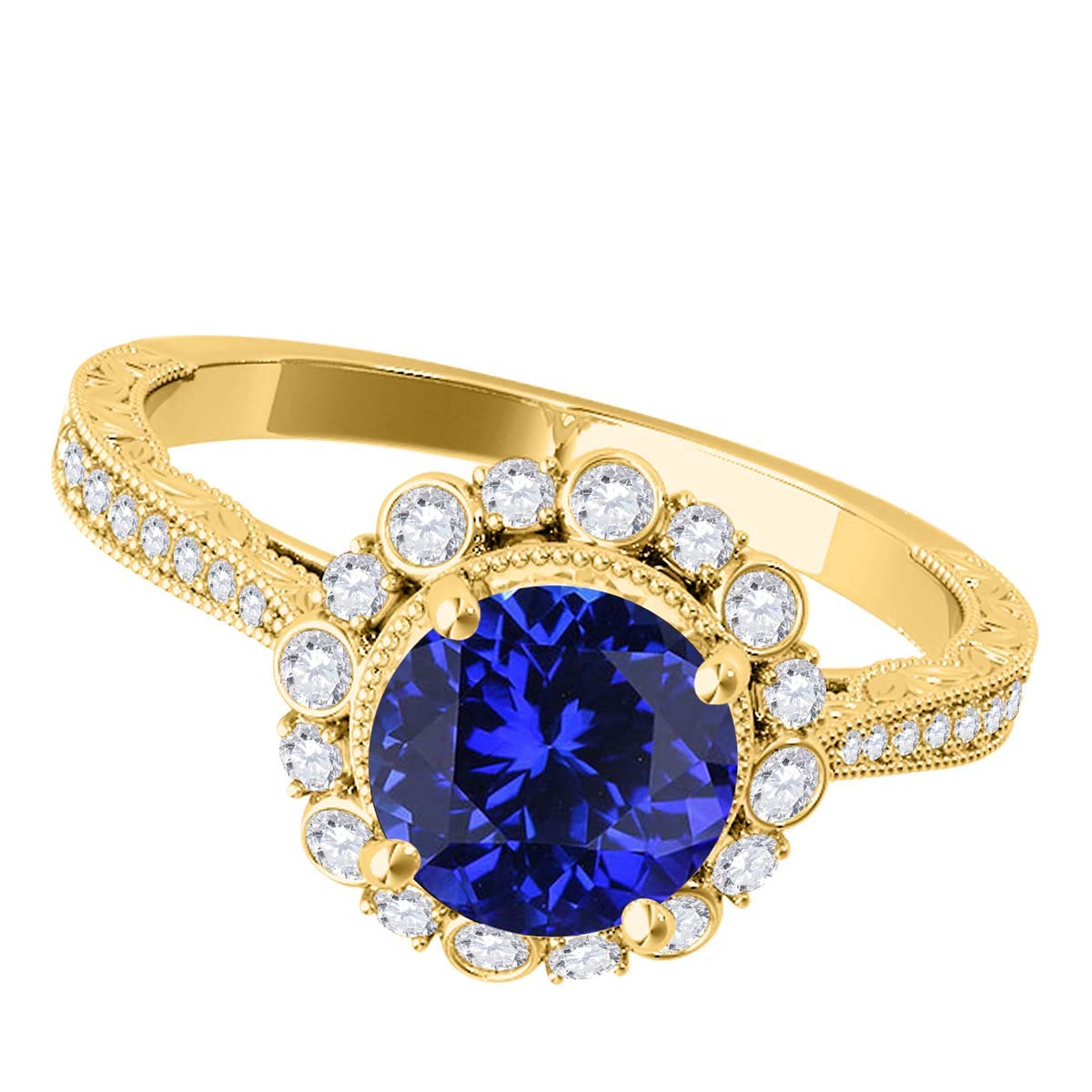 1.1 Carat Diamond & Tanzanite Ring for Women - 10k Yellow Gold Prong Setting | Elegant Wedding, Engagement & Anniversary Jewelry Gift