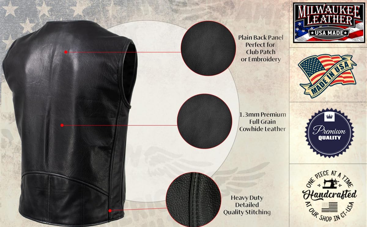 Premium Black Leather Motorcycle Vest for Men - Made in USA | Milwaukee Leather MLVSM | Perfect for Biker Riders & Motorcycle Enthusiasts