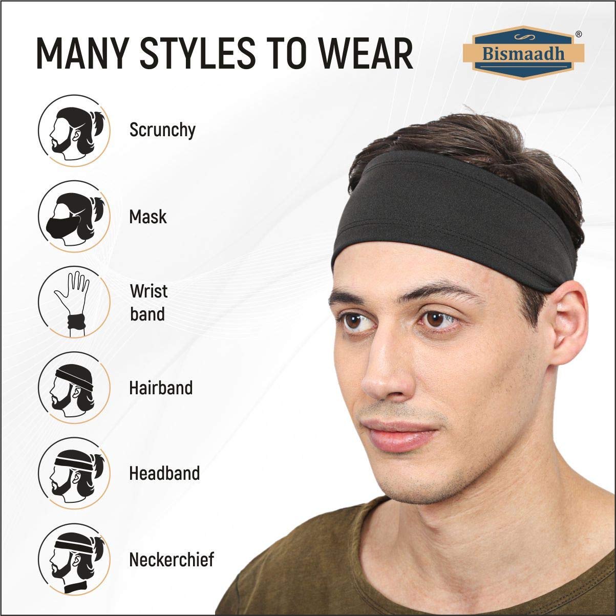 BISMAADH Men's Headband - Moisture Wicking Sports Headband for Running, Workout, Yoga, Football, Cricket - Breathable & Stretchable Athletic Sweatband for Men - Perfect for Gym, Outdoor Sports & Active Lifestyle (Pack of 1)