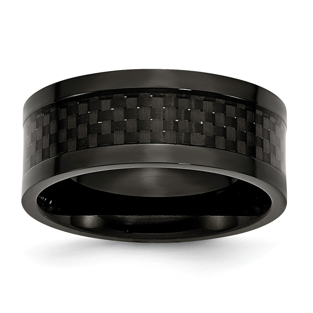Titanium 9mm Black IP-Plated Carbon Fiber Men's Wedding Band Ring - Comfort Fit Durable Wedding Ring for Men - Perfect for Engagements, Anniversaries & Everyday Wear