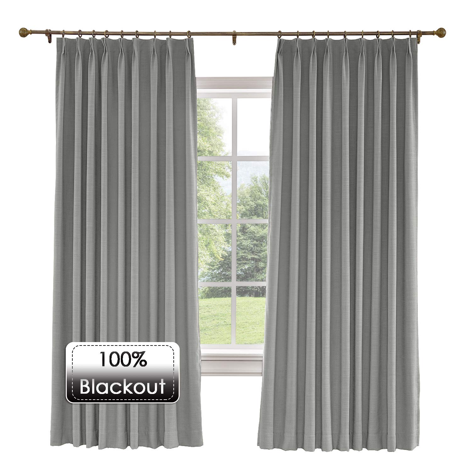 Prim Patio Sliding Door Curtains - Linen Blackout Thermal Insulated Pinch Pleat Window Drapes for Living Room & Bedroom - Rock Grey, 100x84 Inches (1 Panel) - Perfect for Sun Protection, Privacy & Energy Efficiency