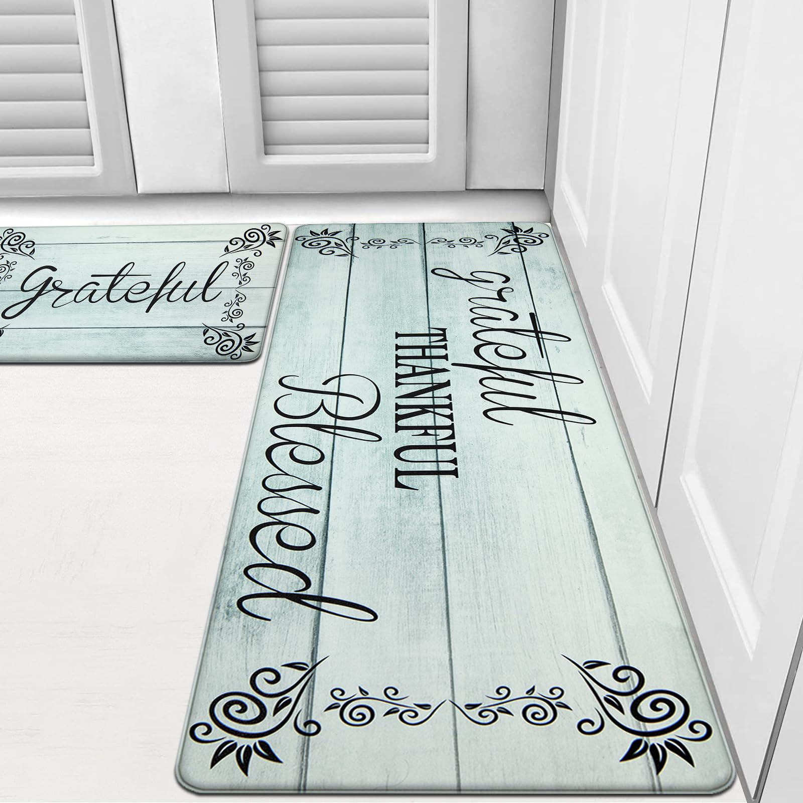 HEBE Anti-Fatigue Kitchen Mat Set of 2 - Non-Slip Cushioned Floor Mats, Waterproof Farmhouse Style Rug for Sink, Office & Laundry - Comfort Standing Mat for Desk, Cooking & Cleaning Areas