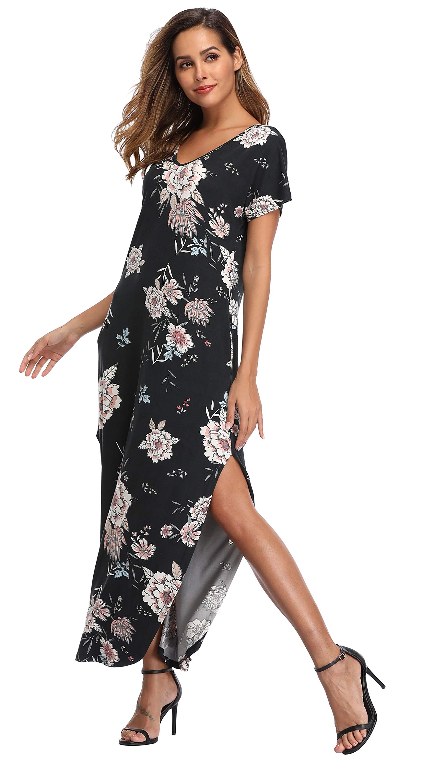 Floral Print Women's Maxi Dress - Long Casual Summer Dress with Pockets for Beach, Party & Vacation | Lightweight Flowy Boho Dress for Outdoor Events, Date Night & Travel
