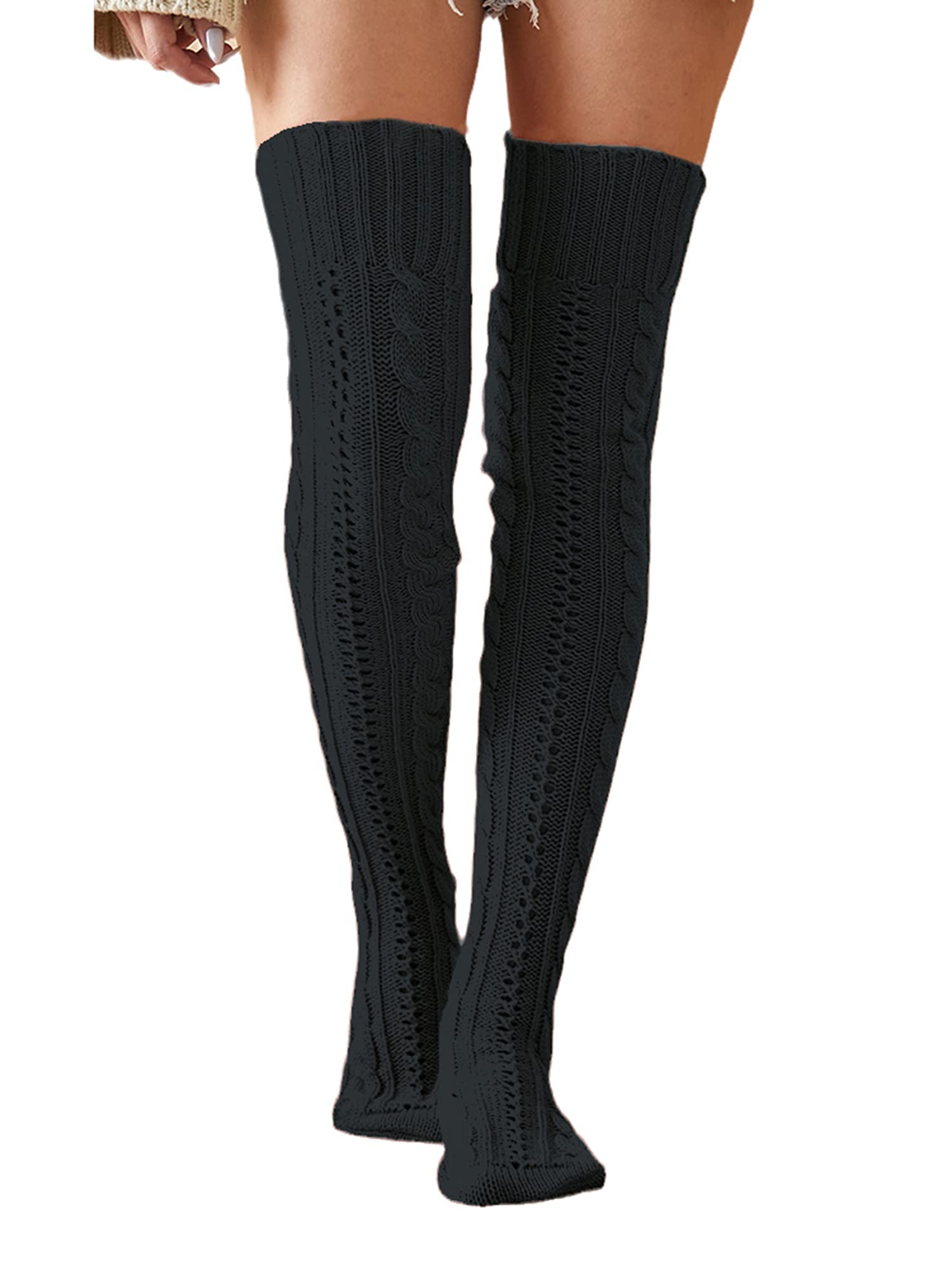 Women's Cable Knit Over Knee Socks - Winter Warm Thigh High Leg Stockings for Women - Cozy & Stylish for Cold Weather, Boots, and Outfits