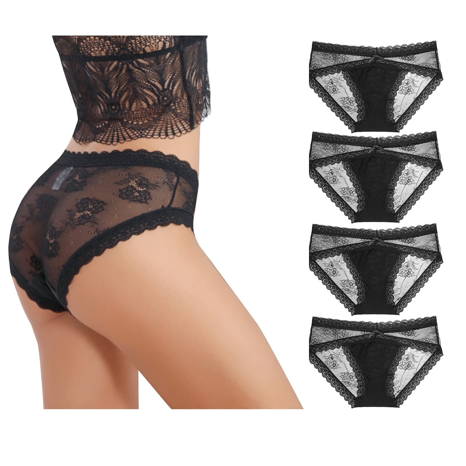 LEVAO Women's Lace Underwear - 5 Pack Sexy Breathable Hipster Panties, Stretch Seamless Bikini Briefs for Everyday Comfort | Perfect for Date Night, Lounge & Sleepwear