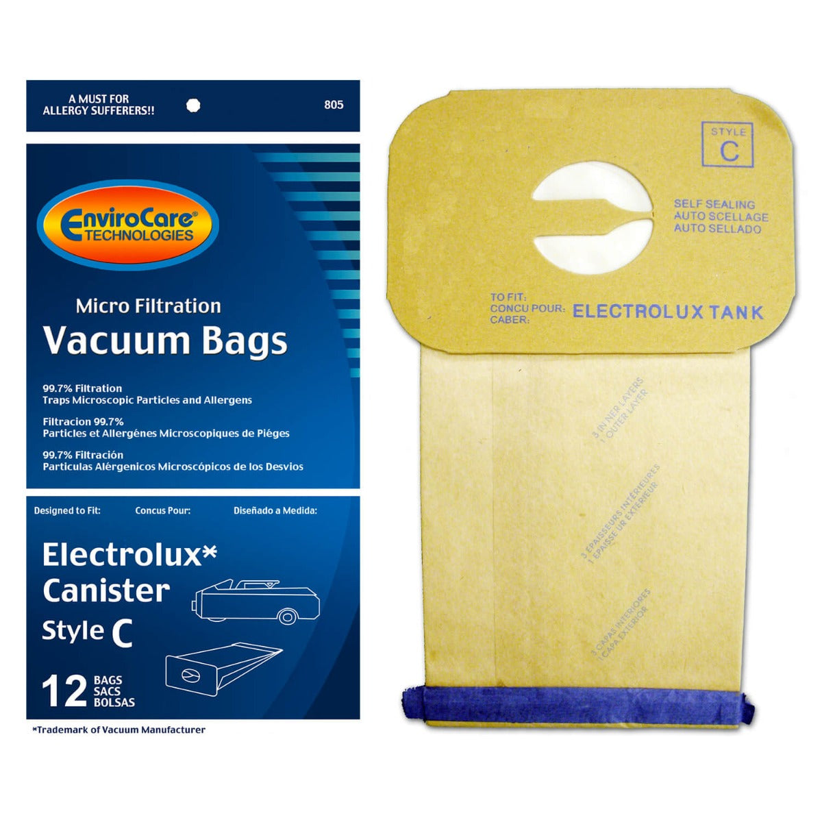 Electrolux Style C Vacuum Bags - 12 Pack | Premium HEPA Filtration | Compatible with Electrolux Canister Vacuums | Ideal for Pet Hair, Allergies & Deep Cleaning