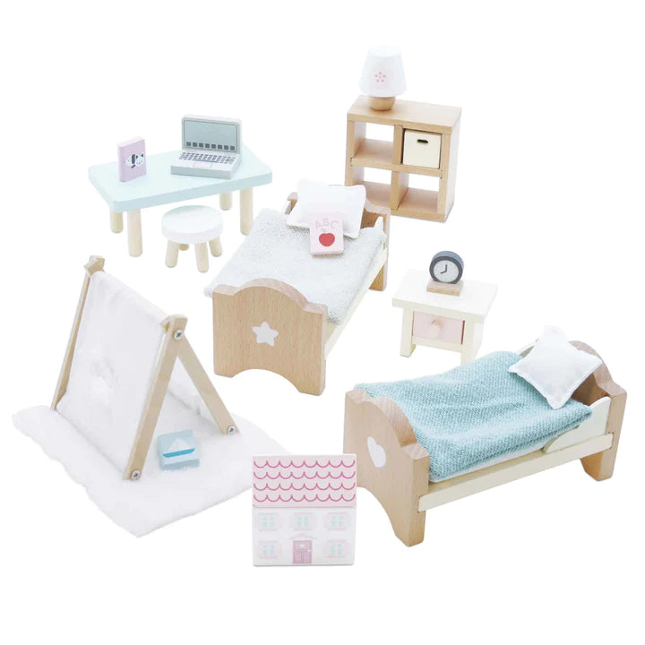 Handmade Wooden Dollhouse for Kids - Miniature Bedroom Furniture Set for Pretend Play & Room Decor
